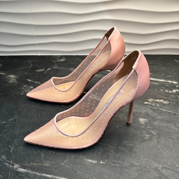 Manolo Blahnik Shoes - Manolo Blahnik Mesh Polka-Dot Pumps Pink Women's EUR 36.5/US 6